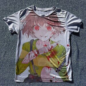 Anime-Inspired Unisex T-Shirt With Dark Aesthetic Knife-Wielding Design Small Un